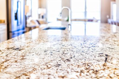 Residential kitchen with granite countertops